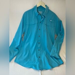 Reel Legends Mariner II Shirt Mens Large Turquose Vented Long Sleeve Fishing